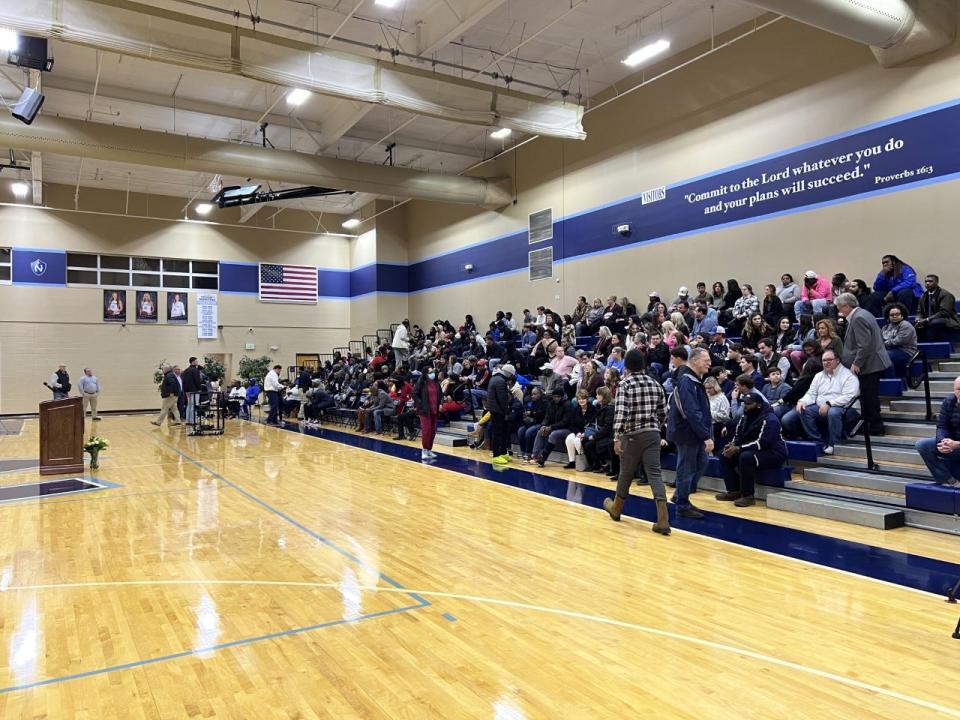 Hundreds of friends and family come out to honor the life of Christian Saulsberry during a vigil at Northpoint Christian School on Tuesday night.