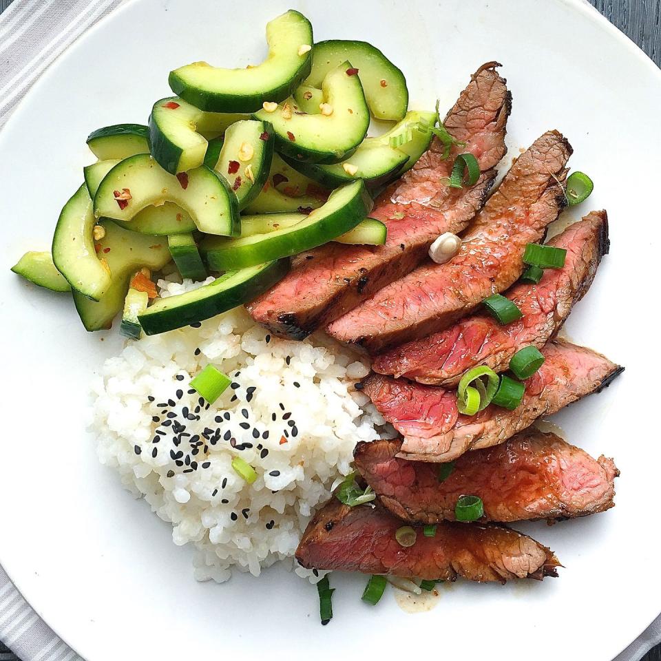 Grilled Korean Flank Steak with Spicy Cucumber Salad