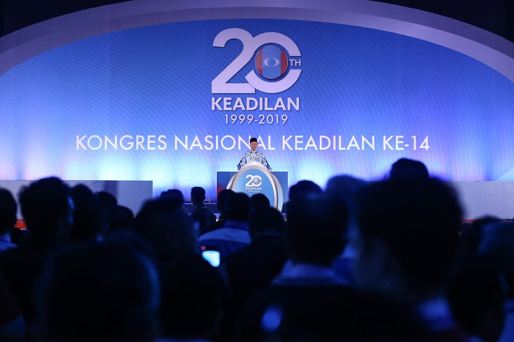 PKR president Datuk Seri Anwar Ibrahim delivers his speech during the 2019 PKR National Congress at MITC in Melaka December 7, 2019. — Picture by Yusof Mat Isa