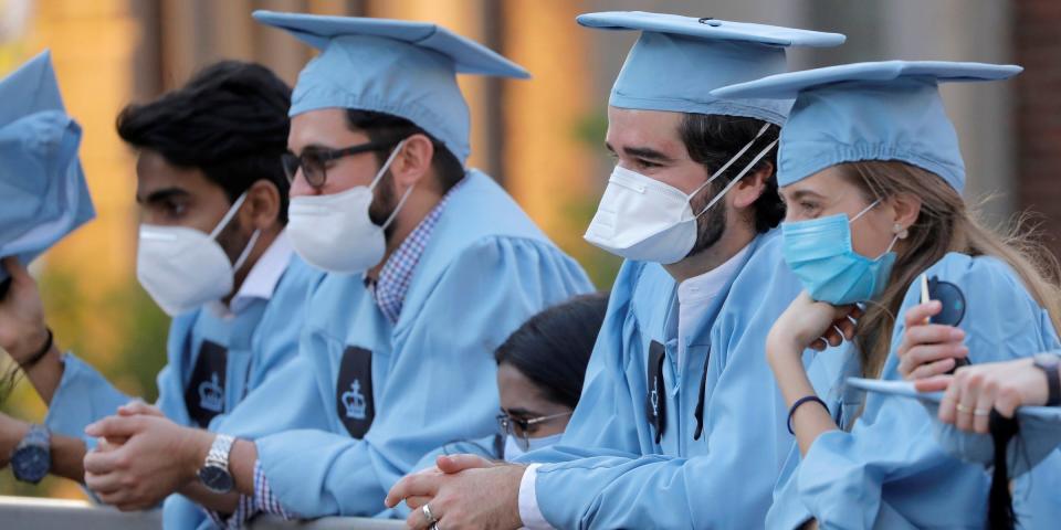 graduation coronavirus college university online face masks grad graduate students