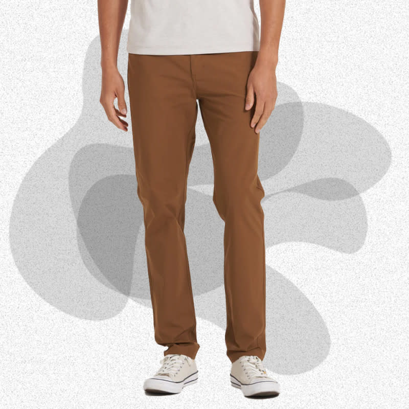 <p>Courtesy of Vuori</p><p>Vuori’s Meta pant quite literally stretches the definition of a khaki, as it's built from flexible, lightweight polyester rather than the traditional cotton. Palo Alto approved, these pants are better suited for more casual offices or traveling. The pants are odor-resistant, moisture-wicking, and have UPF 30+ sun protection, so they’re built for comfort in all facets both inside and outside.</p><p>[$128; <a href="https://www.awin1.com/cread.php?awinmid=33371&awinaffid=1020595&campaign=&clickref=mj-bestkhakipantsmen-jzavaleta-0923-update&ued=https%3A%2F%2Fvuoriclothing.com%2Fproducts%2Fmeta-pant-34-tobacco&platform=pl" rel="nofollow noopener" target="_blank" data-ylk="slk:vuori.com;elm:context_link;itc:0;sec:content-canvas" class="link ">vuori.com</a>]</p>