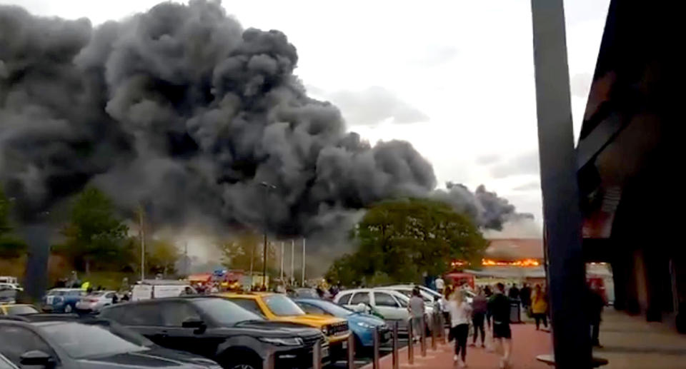 Plumes of smoke could be seen emanating from the B&M store in York’s Clifton Moor retail park on the weekend. Source: Press Association Images via AAP