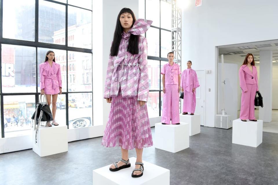 <div class="inline-image__caption"><p>If Claudia Li’s poppy pink raincoats are any indication, the designer is looking forward to spring. Li, who has made a point of enlisting Asian models for her presentations (with help from casting director Edward Kim), has created a playful collection full of spunky pastels and whimsical silhouettes.</p><p>The theme of her line this time around was“Phase II,” and Li told The Daily Beast that she feels like she's finally designing for her own tastes.“This comes from a place that is very personal to me,” Li said. “This collection is about me coming out of my box and being more open about myself.” </p><p>Li added that she hopes her lineup of models becomes less newsworthy over time. “I'm going to keep doing this until all-Asian casting is not a ‘thing’ anymore,” she said. “That's when the message has pushed through. As long as people mention it, that to me is weird. Why is it not already normal?”</p></div> <div class="inline-image__credit">Noam Galai/Getty Images</div>