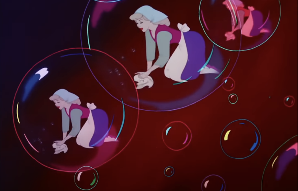 cinderella's image seen in cleaning bubbles