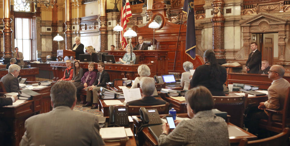 The Kansas Senate made its final vote 25-14 Tuesday, March, 28, 2017, to expand KanCare, the state's Medicaid program, failing to garner enough votes to override should Gov. Sam Brownback veto the bill. (Thad Allton /The Topeka Capital-Journal via AP)