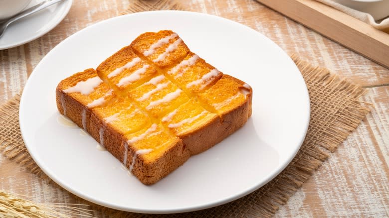 Bread topped with condensed milk