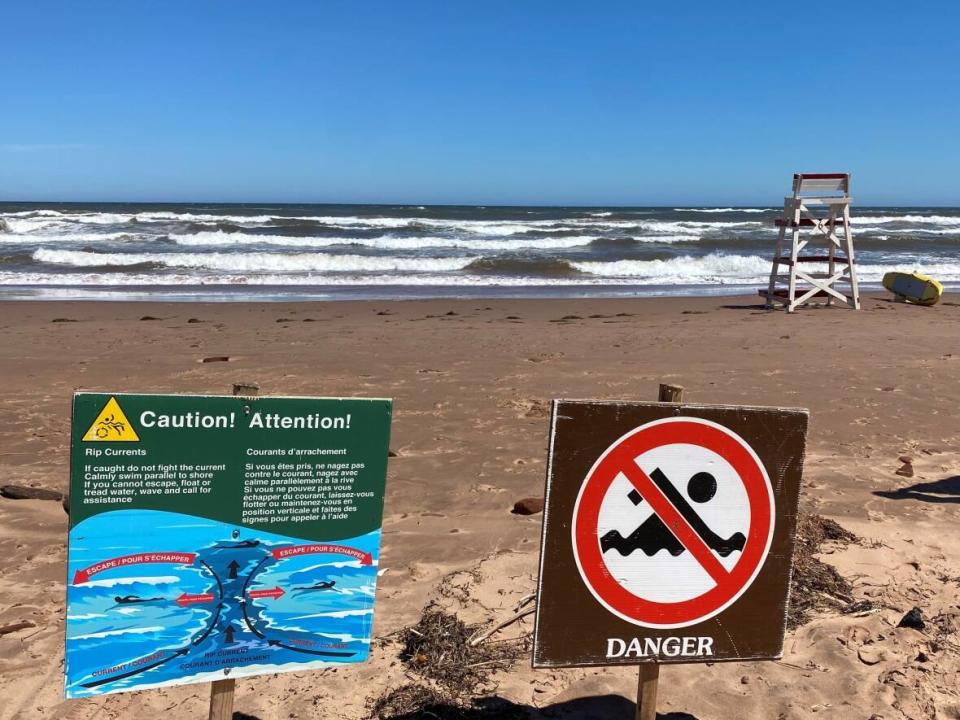 P.E.I. National Park staff are warning that high surf conditions on Monday have made it dangerous to swim at the national park beaches. (Charlie Ross - image credit)