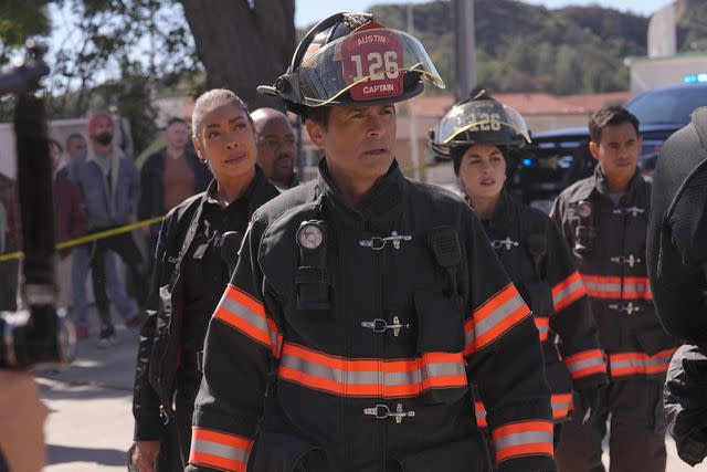 <p>FOX via Getty</p> L-R: Gina Torres, Brian Michael Smith, Rob Lowe, Natacha Karam and Julian Works on '9-1-1: Lone Star'