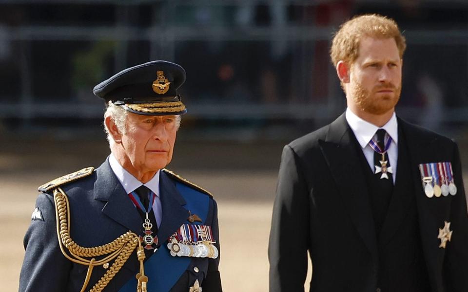 King Charles III and Prince Harry walk behind the coffin of the late Queen - Jeff J Mitchell /Getty Images Europe