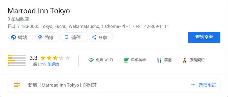 Marroad Inn Tokyo資訊。（圖／翻攝自Google）