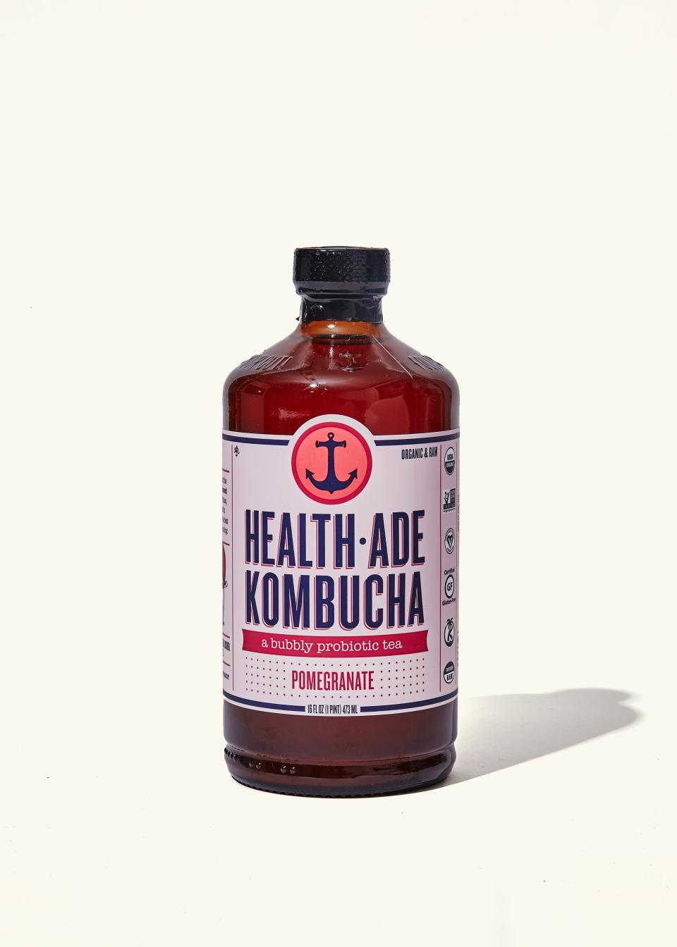 Health-Ade Kombucha is low in caffeine and alcohol, but high in probiotics.