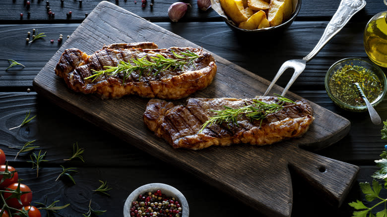 Grilled New York strip steaks