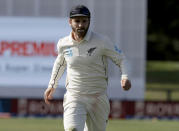 New Zealand's Kane Williamson runs to field the ball during play on day one of the second cricket test between New Zealand and India at Hagley Oval in Christchurch, New Zealand, Saturday, Feb. 29, 2020. (AP Photo/Mark Baker)