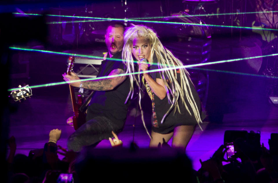 Lady Gaga performs at Stubb's in Austin, Texas, during the South by Southwest Music Festival on Thursday March 13, 2014. (AP Photo/Austin American-Statesman, Jay Janner)
