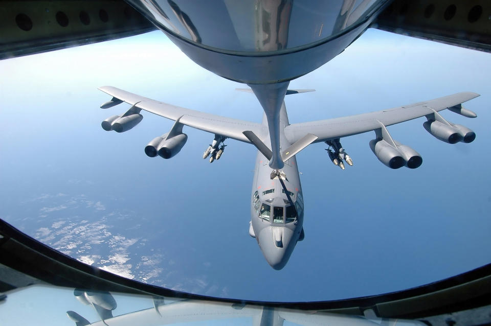 A B-52 bomber refuels over the Indian Ocean. Source: Getty