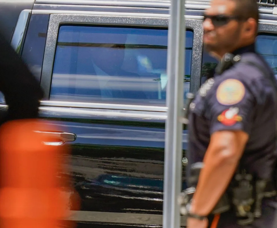 Former President Donald Trump arrives at the federal courthouse in Miami on June 13, 2023.