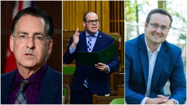 The NDP's Brian Masse, Conservative Chris Lewis and Liberal Irek Kusmierczyk are projected to win their seats. (Sean Kilpatrick/The Canadian Press and Irek Kusmierczyk campaign - image credit)