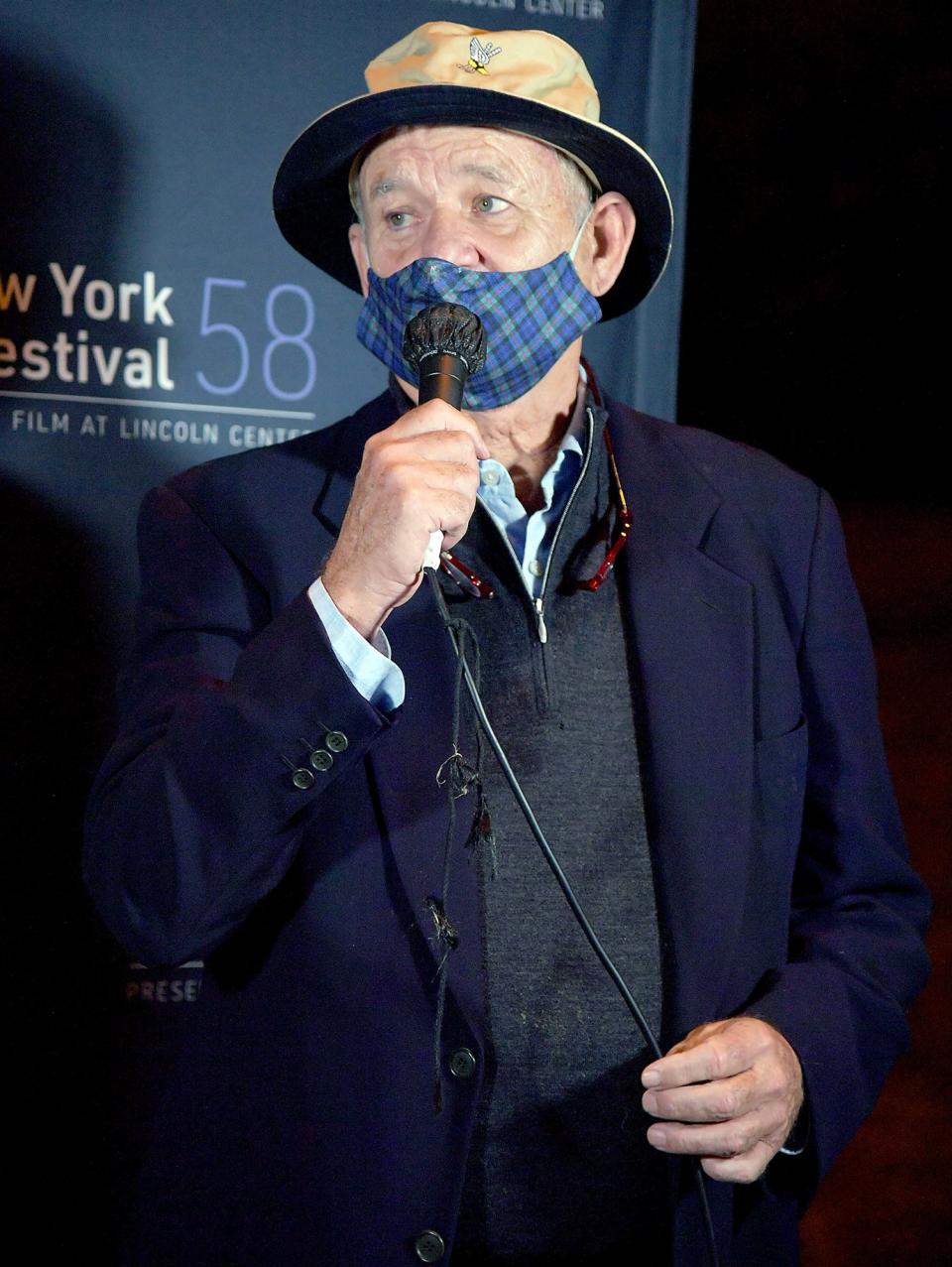 <p>Bill Murray speaks at the New York Film Festival drive-in screening of <em>On the Rocks </em>on Tuesday in N.Y.C. </p>