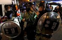 Protesters attend a demonstration in Hong Kong