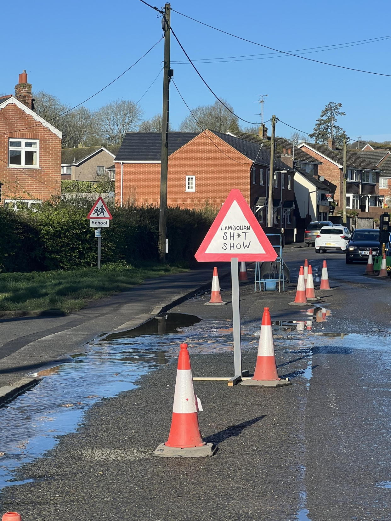 Problems started back in December on Newbury Street in Lambourn when a sewage drain began to overflow. (SWNS)
