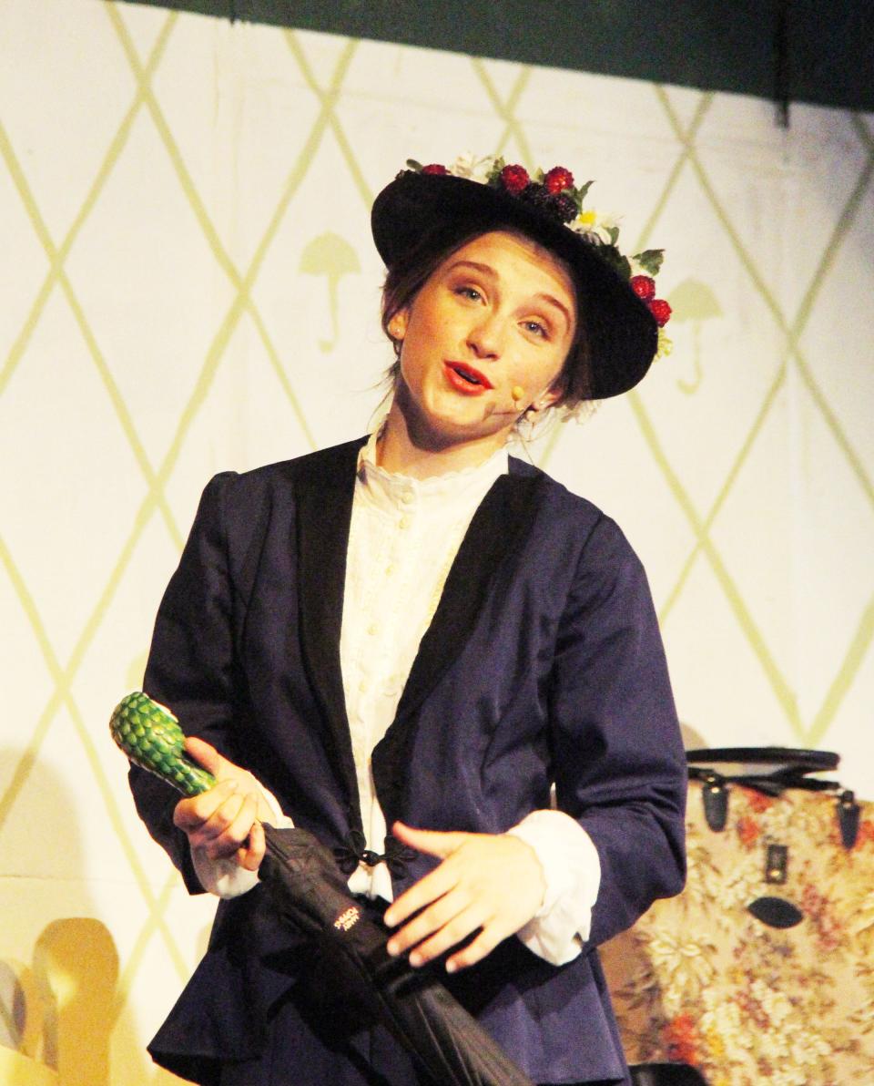 Mary Poppins (Isabelle Buchenau) sings to the Banks children during the Vermillion Players' children's theater production "Mary Poppins, Jr." The play will run July 12-16 at 7:30 each evening at Chautauqua Park.