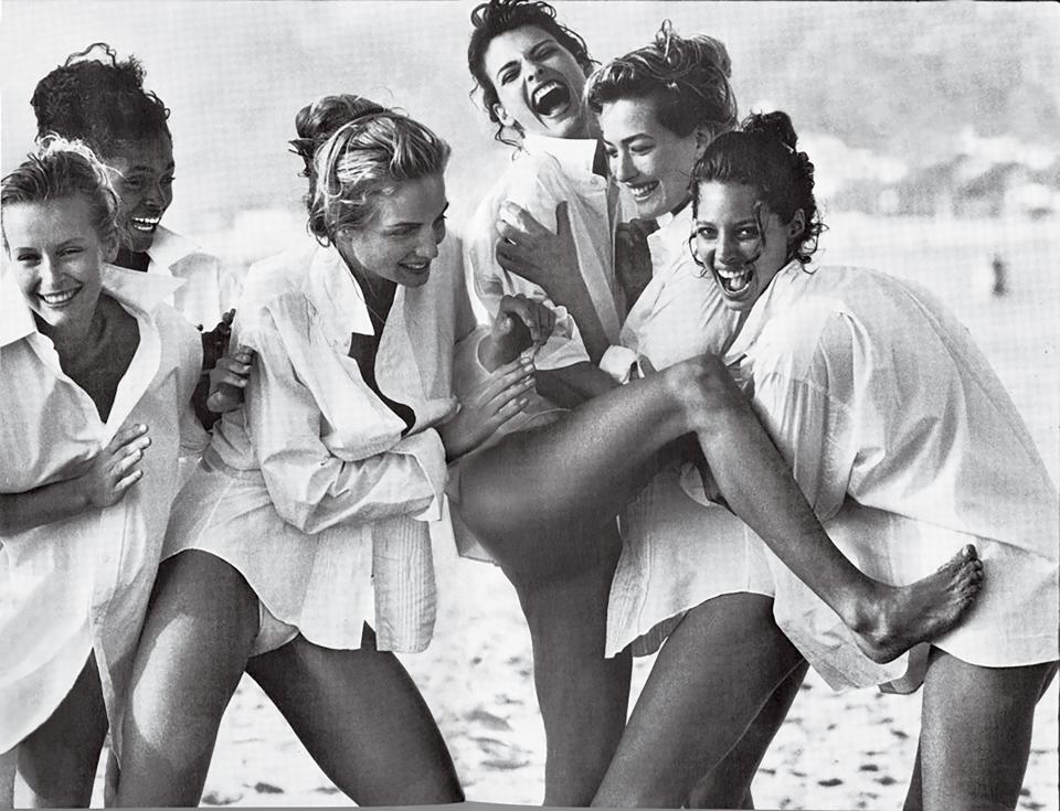 “Another Kind of Beauty...” with models, from left: Estelle Lefébure, Karen Alexander, Rachel Williams, Linda Evangelista, Tatjana Patitz, and Christy Turlington