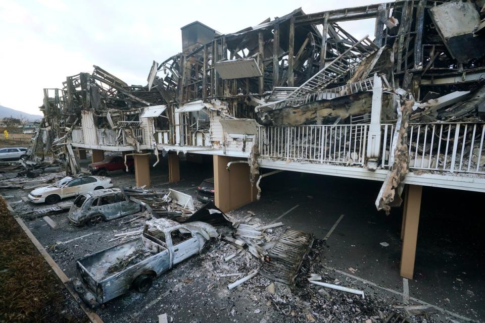 Wildfire wreckage is shown Friday, Aug. 11, 2023, (Copyright 2023 The Associated Press. All rights reserved)