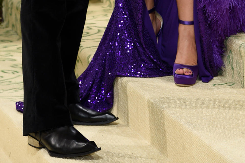 A closer view of Shawn Mendes and Camila Cabello’s shoes. - Credit: AP