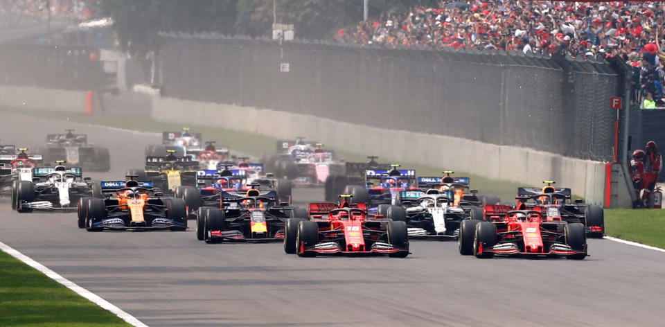 Formula One F1 - Mexican Grand Prix - Hermanos Rodriguez Circuit, Mexico City, Mexico - October 27, 2019  General view as Ferrari's Charles Leclerc leads during the race  REUTERS/Carlos Jasso