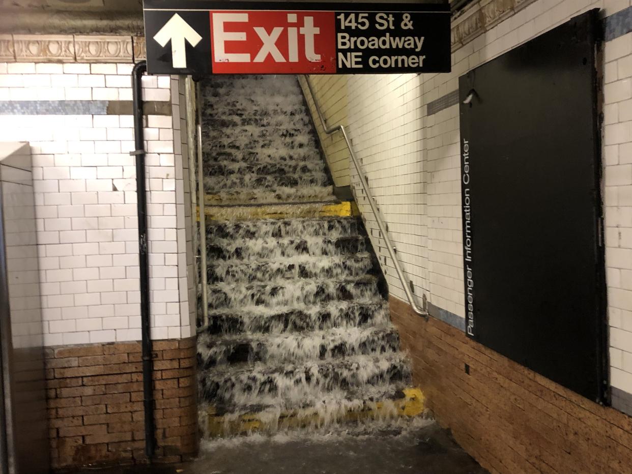 Torrential rains from the remnants of Hurricane Ida flooded the city subways Wednesday.
