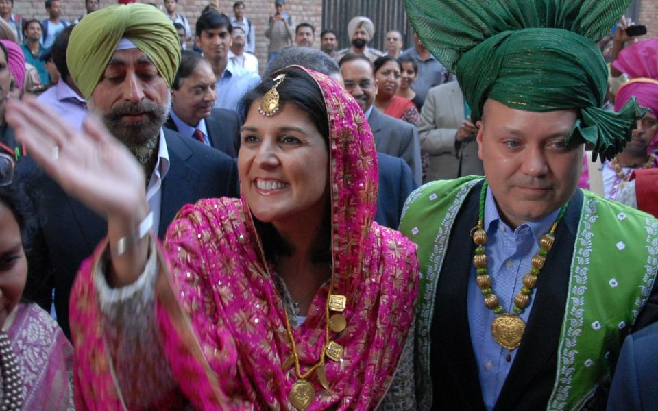 Nikki Haley, the then governor of South Carolina, with her husband Michael Haley  in Jalandhar in 2014