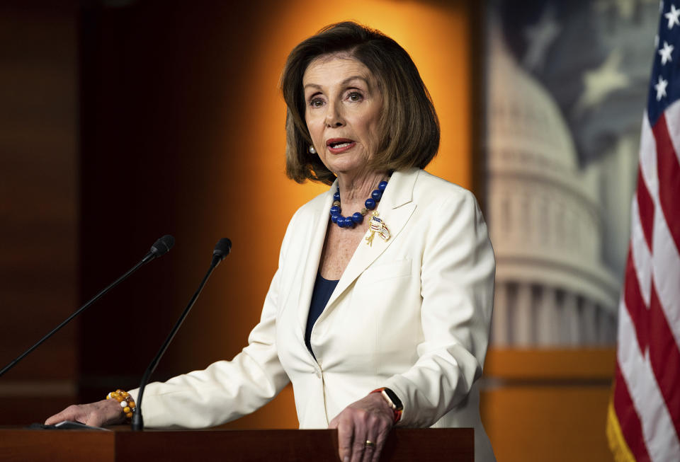 House Speaker Nancy Pelosi at her weekly press conference on December 5.