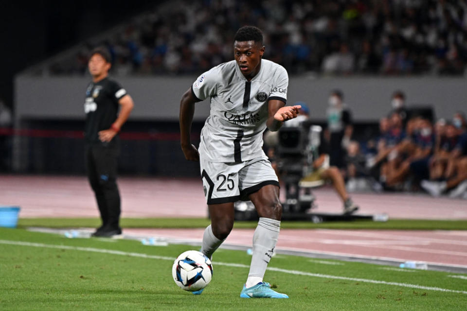 Nuno Mendes of Paris Sait-Germain in action during the preseason friendly match between Paris Saint-Germain and Kawasaki Frontale at National Stadium on July 20, 2022 in Tokyo, Japan.