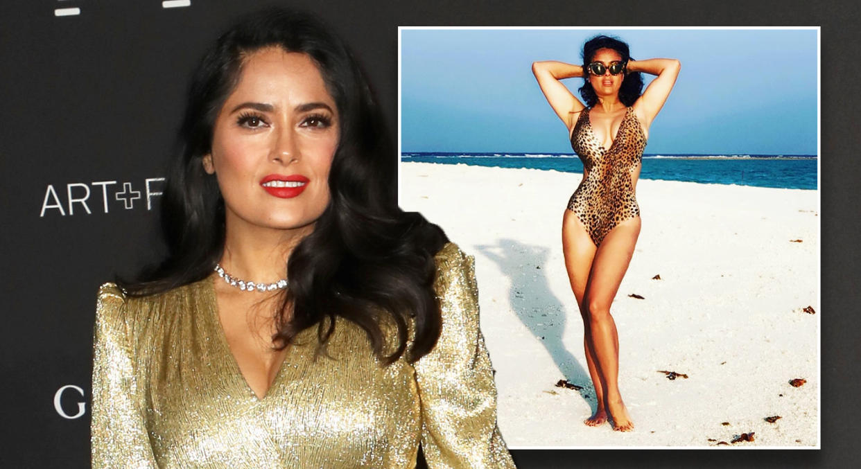 Salma Hayek shared a beach photo on Instagram. [Photo: Instagram/Getty]