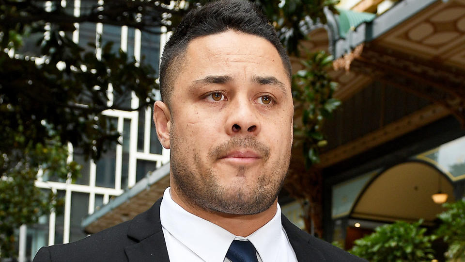 Seen here, Jarryd Hayne outside court after being accused of sexual assault.