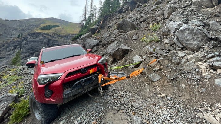 <span class="article__caption">Another view of the stuck 4Runner on Black Bear Pass. </span> (Photo: San Miguel Sheriff’s Office)
