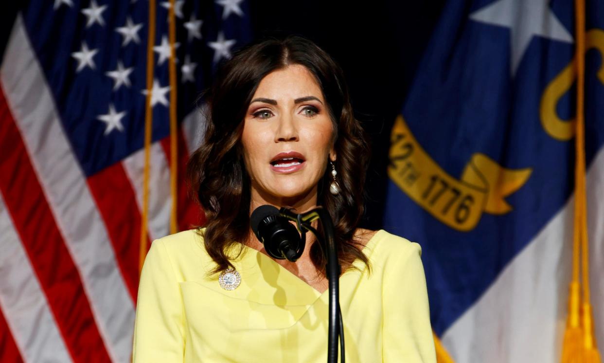 <span>Kristi Noem speaks at a GOP convention in Greenville, North Carolina, on 5 June 2021.</span><span>Photograph: Jonathan Drake/Reuters</span>