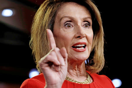FILE PHOTO: U.S. House Speaker Nancy Pelosi (D-CA) speaks at her weekly news conference on Capitol Hill in Washington, U.S., April 4, 2019. REUTERS/Yuri Gripas/File Photo