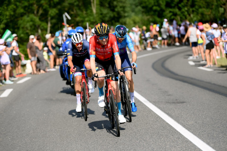 Fred Wright on his way to second place on stage 13 of the Tour de France, 2022