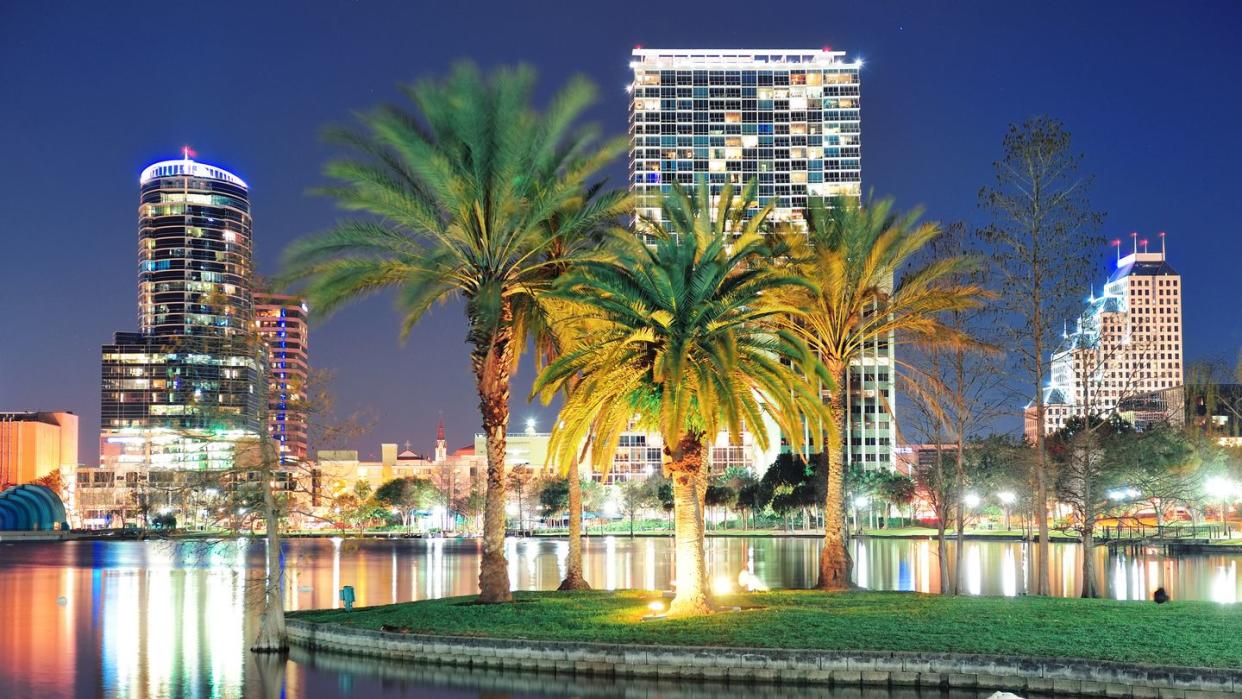 view of downtown orlando at night