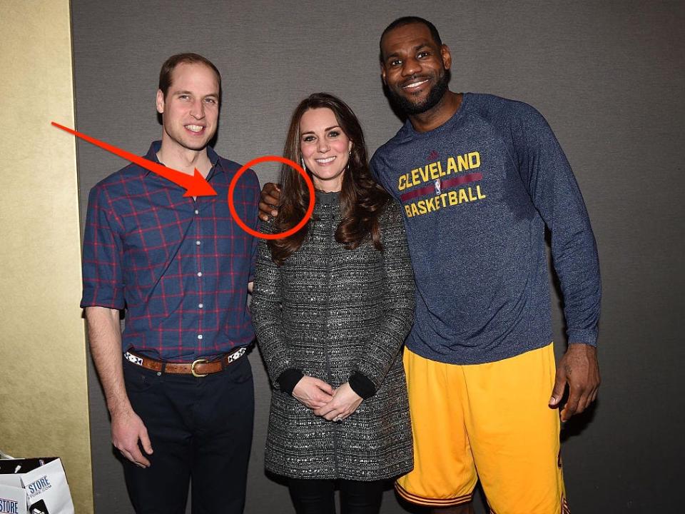 An arrow showing LeBron James putting his arm around Kate Middleton in 2014.