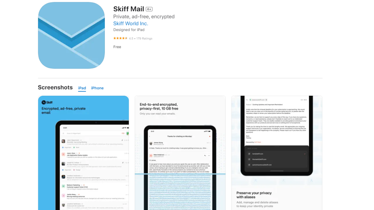  Skiff encrypted email iOS app on Apple Store 