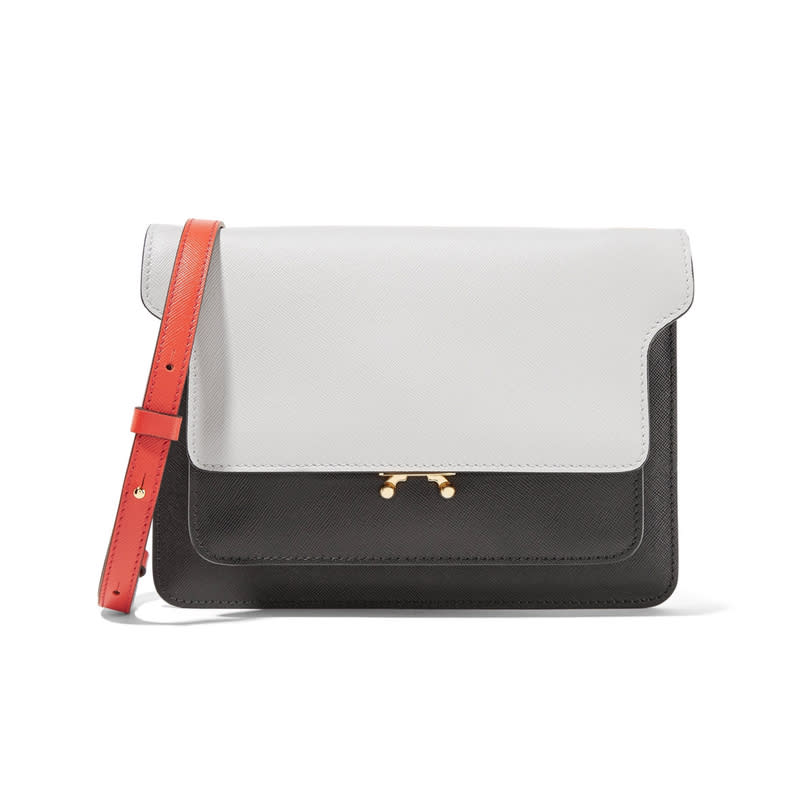 <a rel="nofollow noopener" href="http://rstyle.me/~9O6Wo" target="_blank" data-ylk="slk:Trunk Color-Block Textured-Leather Shoulder Bag, Marni, $1290;elm:context_link;itc:0;sec:content-canvas" class="link ">Trunk Color-Block Textured-Leather Shoulder Bag, Marni, $1290</a>