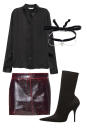 <p>Your days of sloppy bar crawling may be numbered, but that doesn't mean you and your girls can't have fun. Retire your barely-there micro skirt from collage in exchange for a patent mini in bordeaux, styled with understated black pieces. </p><p><em>H&M Silk Blouse, $50; <a rel="nofollow noopener" href="http://www.hm.com/us/product/58767?article=58767-A&cm_vc=SEARCH" target="_blank" data-ylk="slk:hm.com;elm:context_link;itc:0;sec:content-canvas" class="link ">hm.com</a></em></p><p><em>Balenciaga Knife Bootie, $995; <a rel="nofollow noopener" href="https://www.balenciaga.com/us/looks-shoes_cod11246988em.html#/us/women/shoes" target="_blank" data-ylk="slk:balenciaga.com;elm:context_link;itc:0;sec:content-canvas" class="link ">balenciaga.com</a></em></p><p><em>Miu Miu Velvet Choker, $345; <a rel="nofollow noopener" href="https://www.net-a-porter.com/us/en/product/893381?cm_mmc=Google-ProductSearch-US--c-_-NAP_EN_US_PLA-_-NAP_US_GS_Designers+%28Low%29--Designers_AM&gclid=CJXU-uCvzdQCFYOFswodCx0ICw" target="_blank" data-ylk="slk:net-a-porter.com;elm:context_link;itc:0;sec:content-canvas" class="link ">net-a-porter.com</a></em></p><p><em>Patent Coated Wool <span>Mini</span> Skirt, $495; </em><a rel="nofollow noopener" href="http://www.tibi.com/shop/skirts/patent-coated-wool-mini-skirt" target="_blank" data-ylk="slk:tibi.com;elm:context_link;itc:0;sec:content-canvas" class="link "><em>tibi.com</em></a></p>