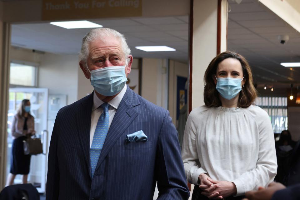 Britain's Prince Charles, Prince of Wales arrives at a pop-up NHS Covid-19 vaccine  clinic at Jesus House church in northwest London on March 9, 2021, where he learnt about the ongoing community work to combat vaccine hesitancy and support for the community from Pastor Agu Irukwu. (Photo by Ian Vogler / POOL / AFP) (Photo by IAN VOGLER/POOL/AFP via Getty Images)