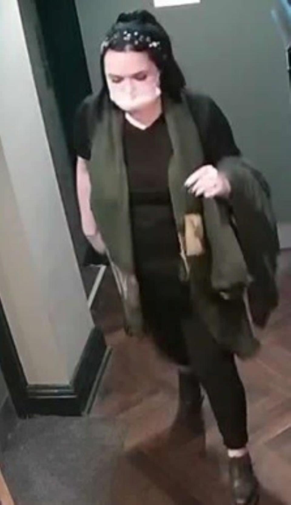 Alice Byrne in a CCTV image wearing similar clothes to which she was last seen wearing, black top and jeans, however it is believed she was wearing a white pair of training shoes. (Photo Lothian and Borders Police)