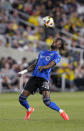 CF Montréal Jules-Anthony Vilsaint chests the ball during the second half of the team's MLS soccer match against the Columbus Crew on Saturday, April 27, 2024, in Columbus, Ohio. (AP Photo/Jeff Dean)