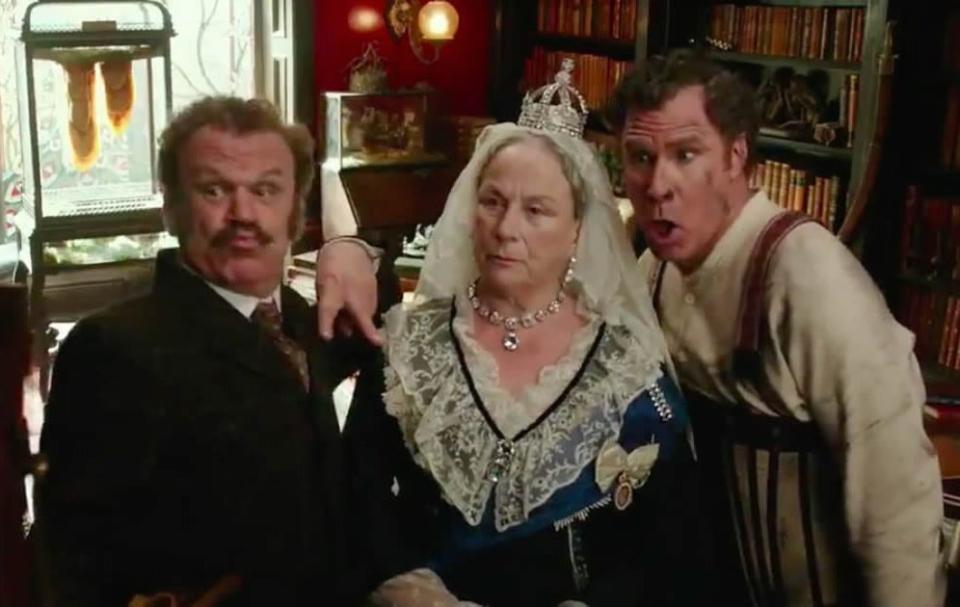 Will Ferrel and John C Reilly shocked in a scene in the Queen in "Holmes & Watson"