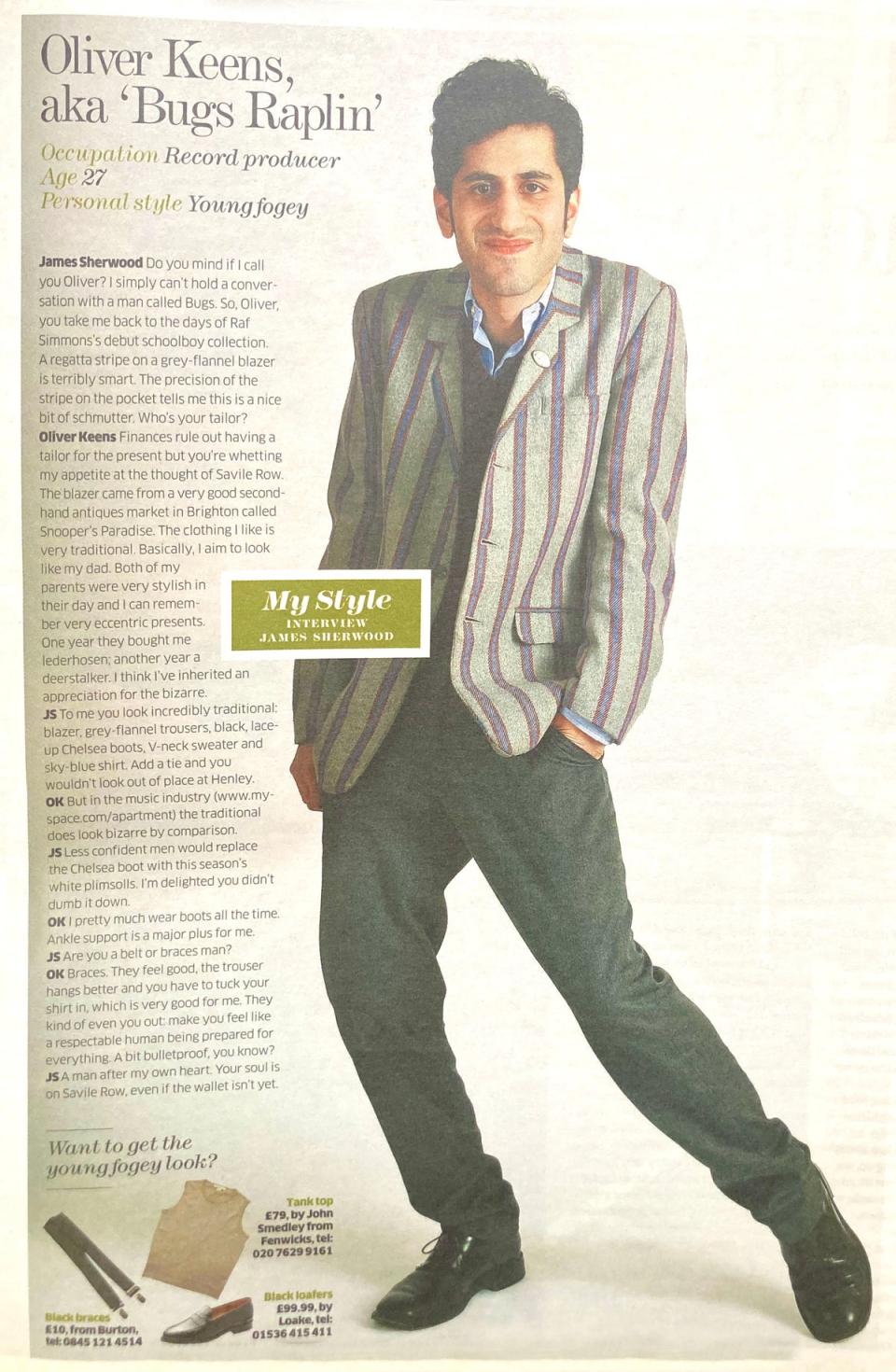 Introducing ‘The Young Fogey’: Oliver Keens in a 2007 edition of ‘The Independent’ (The Independent)