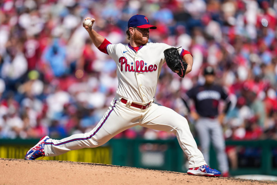 Craig Kimbrel在延長賽中控球出狀況，無緣助費城人守下勝利。（Photo by Brace Hemmelgarn/Minnesota Twins/Getty Images）